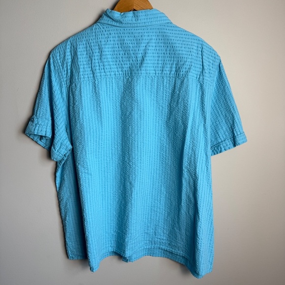 Carroll Reed Women's Vintage Seersucker Short Sleeve Button Up Shirt Blue 2X - Picture 5 of 11